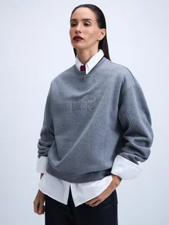 Свитшот свободный объёмный нарядный из хлопка с принтом